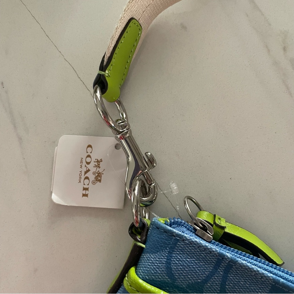 NWT Coach Signature Embossed PVC Shoulder Crossbody Bag Blue Green - Picture 5 of 14